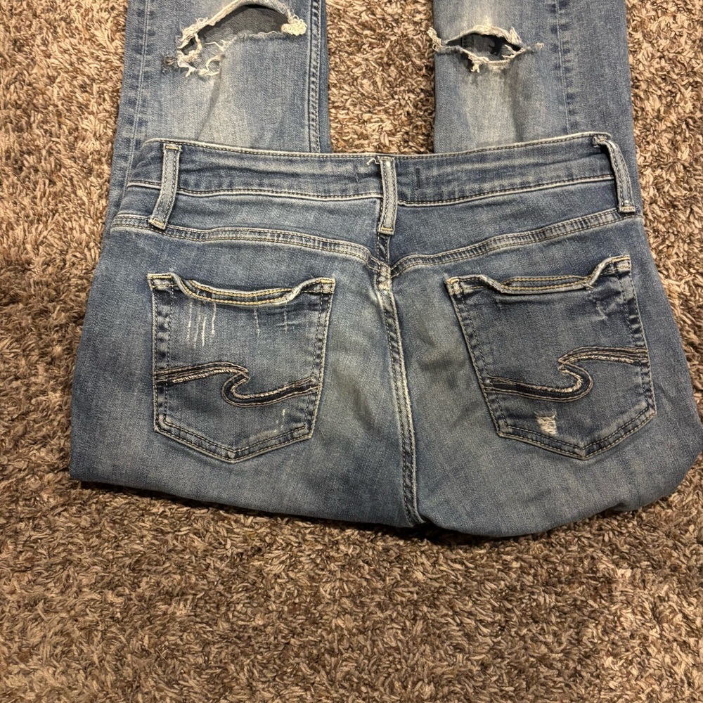 Silver Jeans Women's Light Blue Distressed Boyfriend Jeans